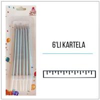 Gümüş İnce Uzun Mum 6'lı 13 CM