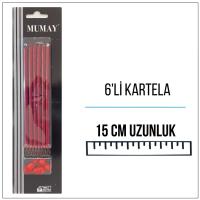 Metalik Kırmızı Uzun Mum 15 cm 6'lı