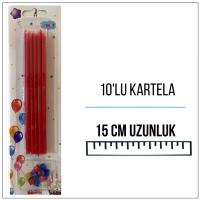 Pastel Kırmızı Uzun Mum 15 cm 10'lu