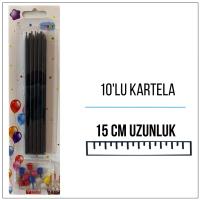 Pastel Siyah Uzun Mum 15 cm 10'lu