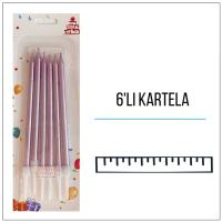 Pembe İnce Uzun Mum 6'lı 13 CM