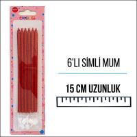 Simli Uzun Mum Kırmızı Renk