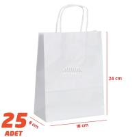 Büküm Saplı Kağıt Çanta Beyaz 24 x 18 cm