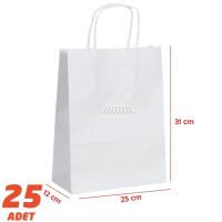 Büküm Saplı Kağıt Çanta Beyaz 31 x 25 cm