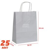 Büküm Saplı Kağıt Çanta Gümüş 24 x 18 cm