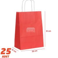 Büküm Saplı Kağıt Çanta Kırmızı 31 x 25 cm