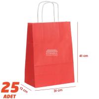 Büküm Saplı Kağıt Çanta Kırmızı 41 x 31 cm