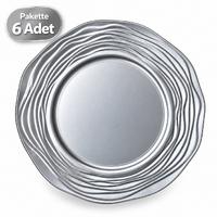 Desenli Kristal Tabak Gümüş Renk 6 Adet