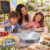 Desenli Kristal Tabak Gümüş Renk 6 Adet