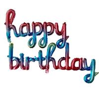 Happy Birtday El Yazılı Folyo Balon Seti Gökkuşağı