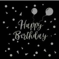 Happy Birthday Baskılı Peçete Siyah Gümüş