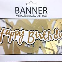 Happy Birthday Kaligrafi Banner Gold