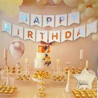 Parlak Yaldızlı Banner Happy Birthday Beyaz Gümüş