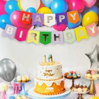 Parlak Yaldızlı Banner Happy Birthday Gökkuşağı Gümüş