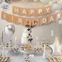 Parlak Yaldızlı Banner Happy Birthday Kraft Gümüş