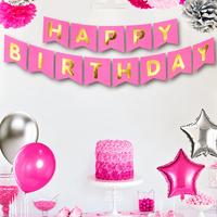 Parlak Yaldızlı Banner Happy Birthday Pembe Gold