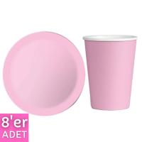 Pembe Renk Tabak Bardak Seti 8 Adet