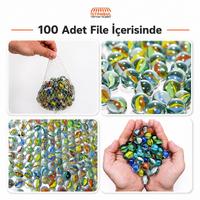 Renkli Karışık Cam Bilye Misket 100 Adet