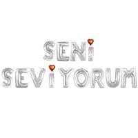 Seni Seviyorum Folyo Balon Seti Gümüş