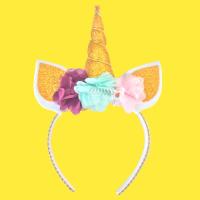 Simli Taşlı Unicorn Boynuz Taç Gold