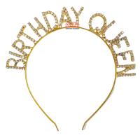 Taşlı Lüks Taç Birthday Queen Gold
