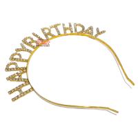 Taşlı Lüks Taç Happy Birthday Gold