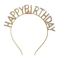 Taşlı Lüks Taç Happy Birthday Gold