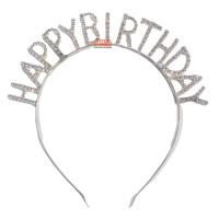 Taşlı Lüks Taç Happy Birthday Gümüş