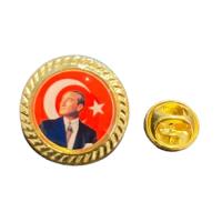 Yaka Rozeti Atalı Türk Bayrağı Çerçeveli Yuvarlak