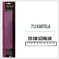 Pembe Metalik Uzun Kalem Mum 20 cm 7'li