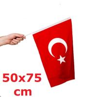 Alpaka Kumaş Sopalı Türk Bayrağı (50x75 cm)