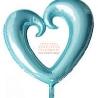 Ortası Boş Kalp Folyo Balon Mavi
