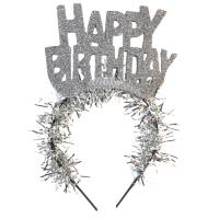 Süslü Metal Happy Birthday Taç Gümüş